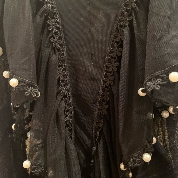 JASPAL Sheer Lace black blouse with pearl details - Picture 6 of 7